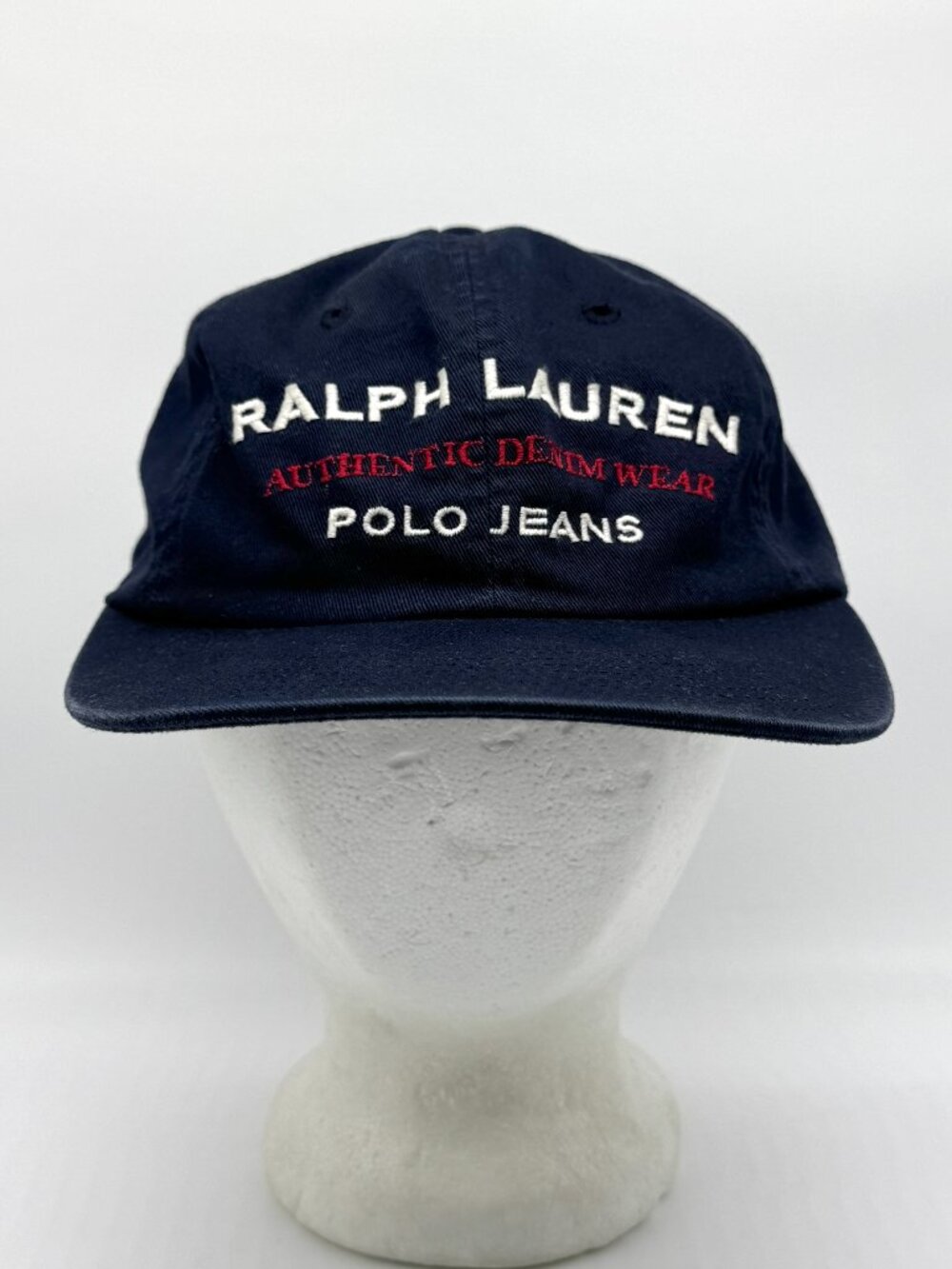 Vintage Ralph Lauren Polo Jeans Strapback Hat Navy Blue Flag Preppy Classic